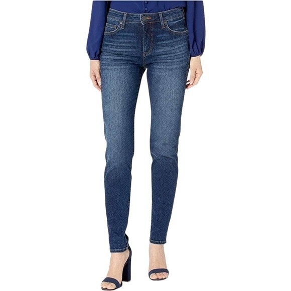 Kut from the Kloth Diana Skinny Distressed Mid-Rise Jeans Medium Wash Stretch - Picture 1 of 16